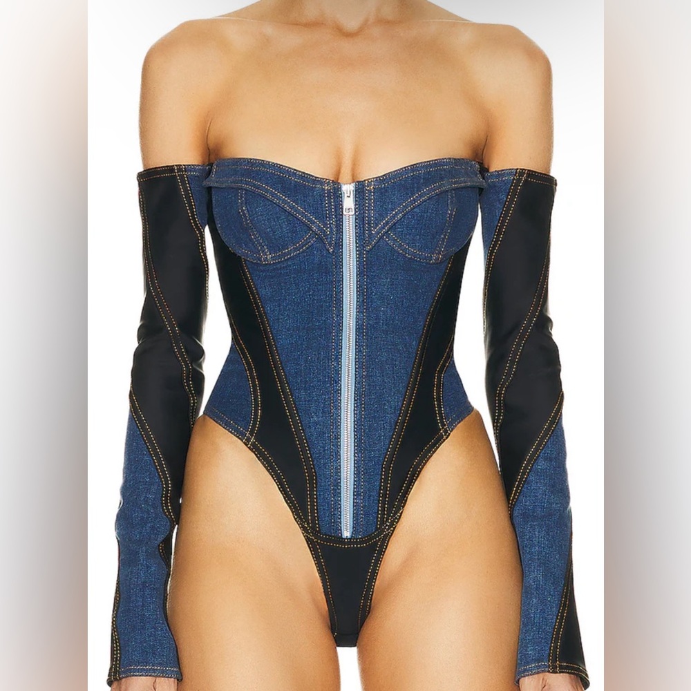 Mugler corset denim bodysuit